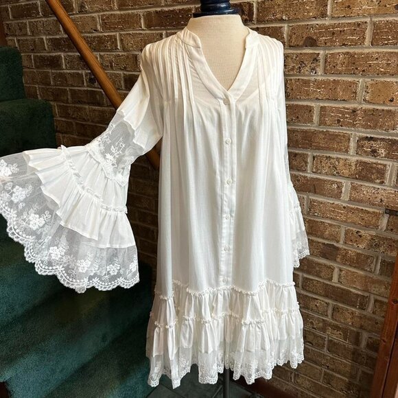Christina Berla White Lace 100% BATIST Tunic Babydoll Dress - Picture 1 of 3